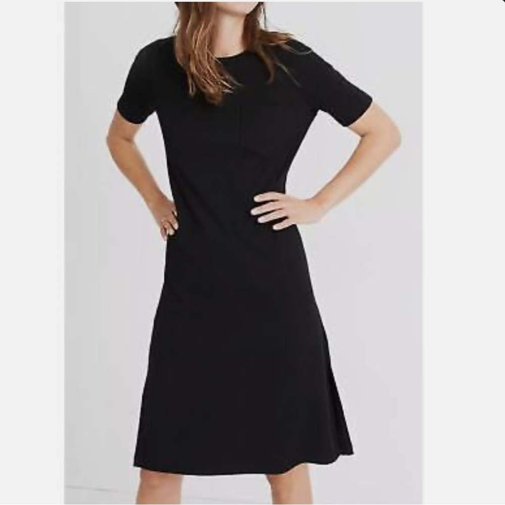 Madewell Womens Black Short Sleeve Ribbed Pocket Tee Midi Dress Size Large